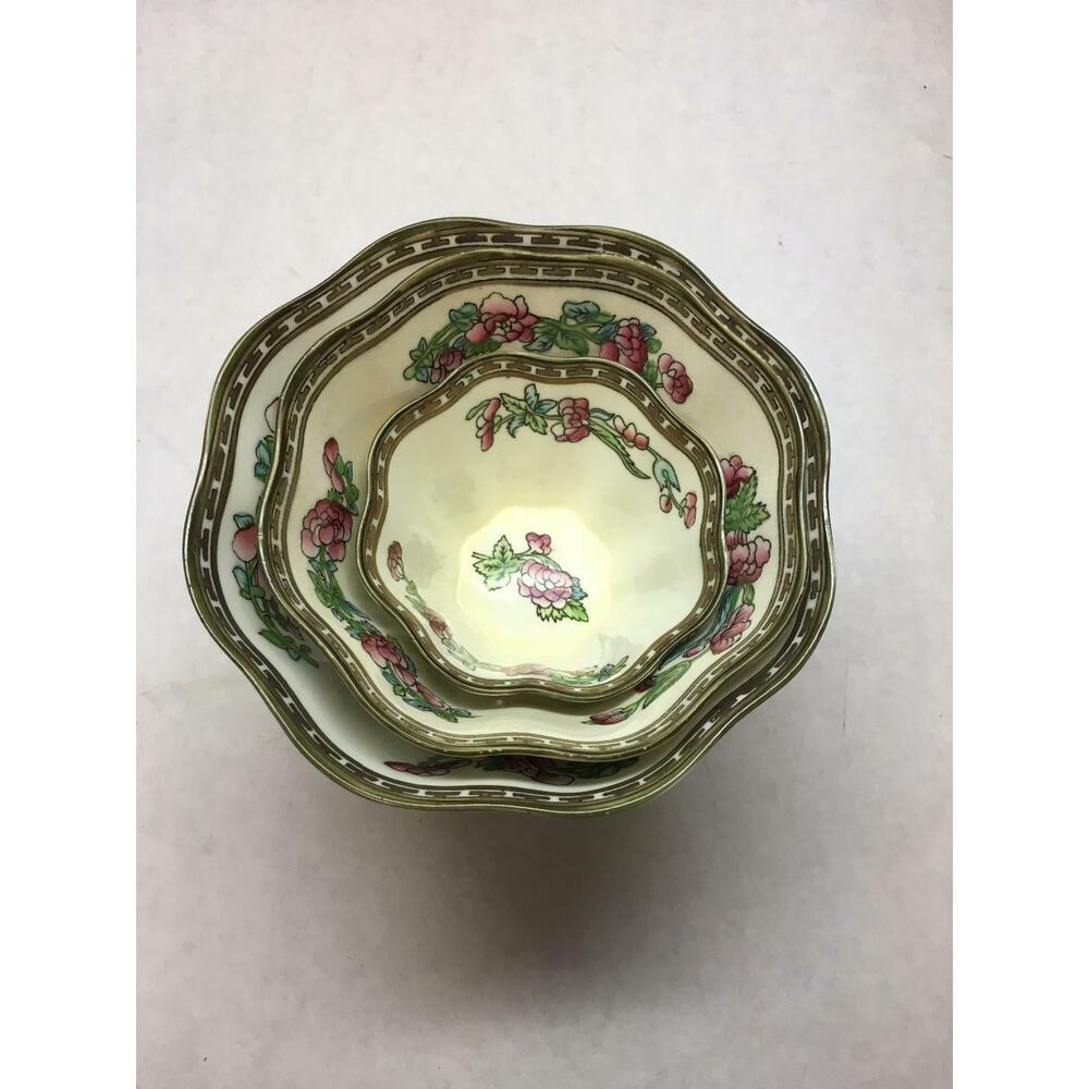 VINTAGE Coalport CHINA Indian Tree Pattern Set of 3 NESTING Bowls SIDE Scallop